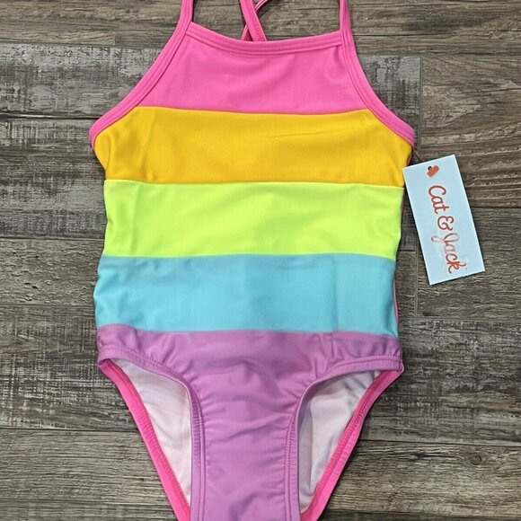 NWT Cat & Jack Baby Girl One Piece Swimsuit Swimwear 18m Rainbow - Picture 1 of 2